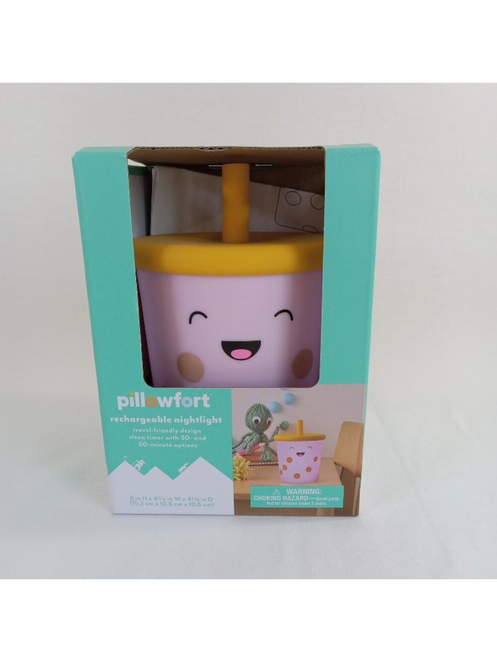 Pillowfort Rechargeable Boba Tea Night Light Pink Sleep Timer USB Kawaii Decor